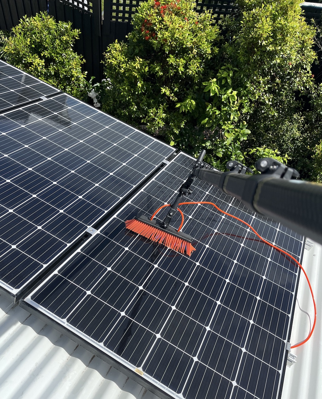 Soft brush solar panel cleaning in Kingscliff